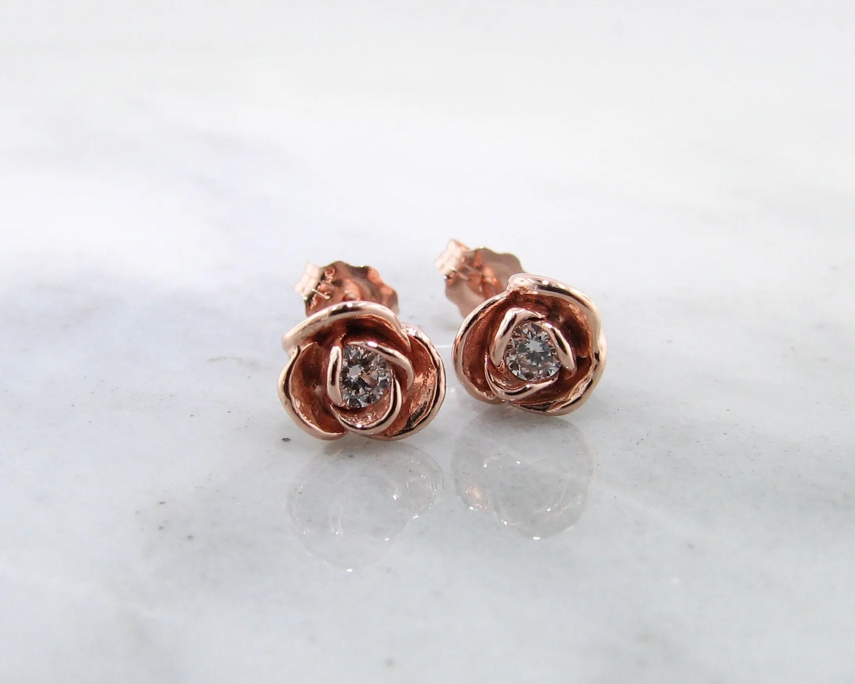 0.24ct TDW Diamond Earring Studs Rose Gold, Petite Rosebud