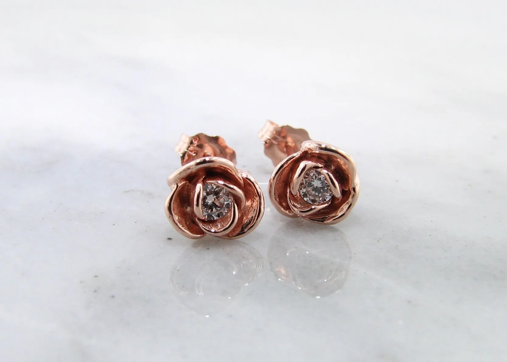 0.24ct TDW Diamond Earring Studs Rose Gold, Petite Rosebud