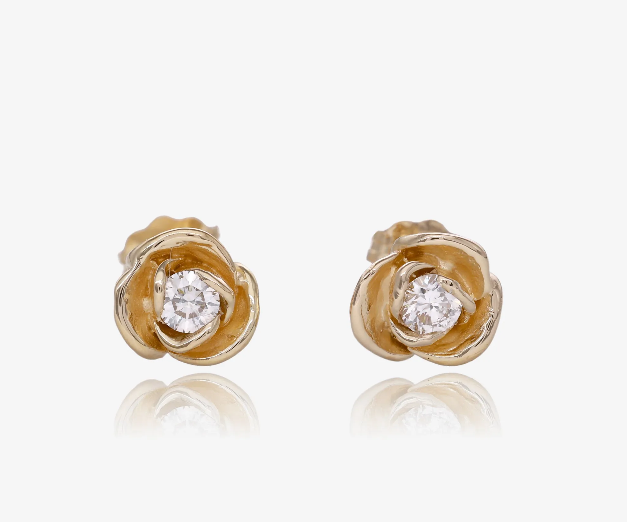 0.24ct TDW Diamond Earring Studs Yellow Gold, Petite Rosebud
