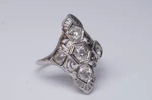 0.76CTW VINTAGE NAVETTE STYLE OLD MINE CUT 5 DIAMOND RING