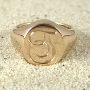 1 Initial Engraved  11mm x 9mm  -  9 Carat Yellow Gold Signet Ring
