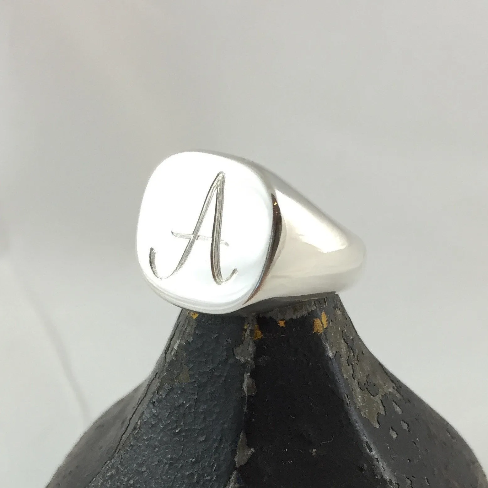 1 Initial Engraved  16mm x 16mm  - Sterling Silver Signet Ring