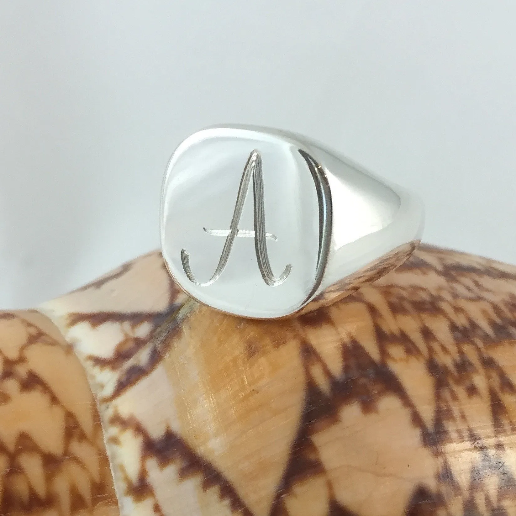 1 Initial Engraved  16mm x 16mm  - Sterling Silver Signet Ring