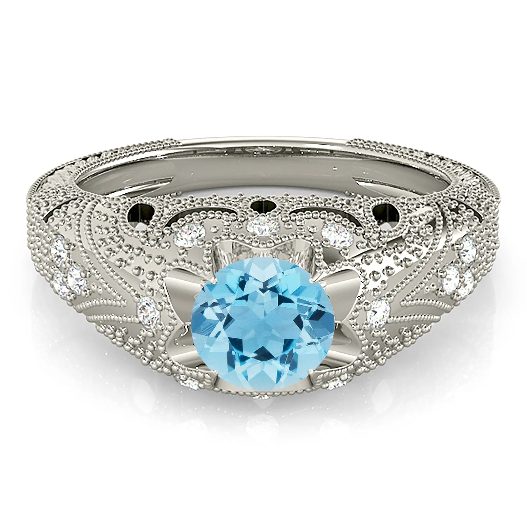 1.00 ct. Genuine Aquamarine Ring With 0.20 ctw. Side Accent Diamonds