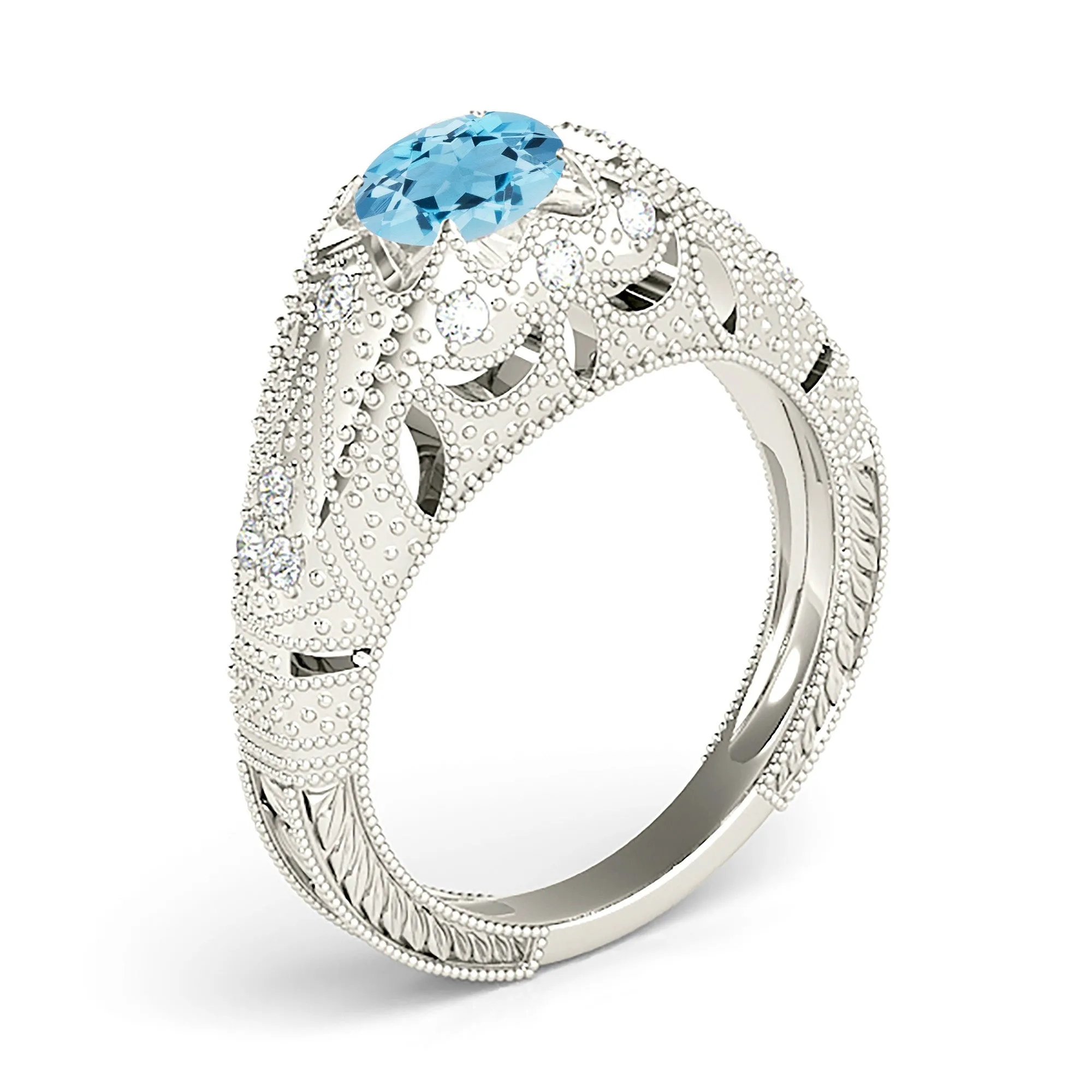 1.00 ct. Genuine Aquamarine Ring With 0.20 ctw. Side Accent Diamonds
