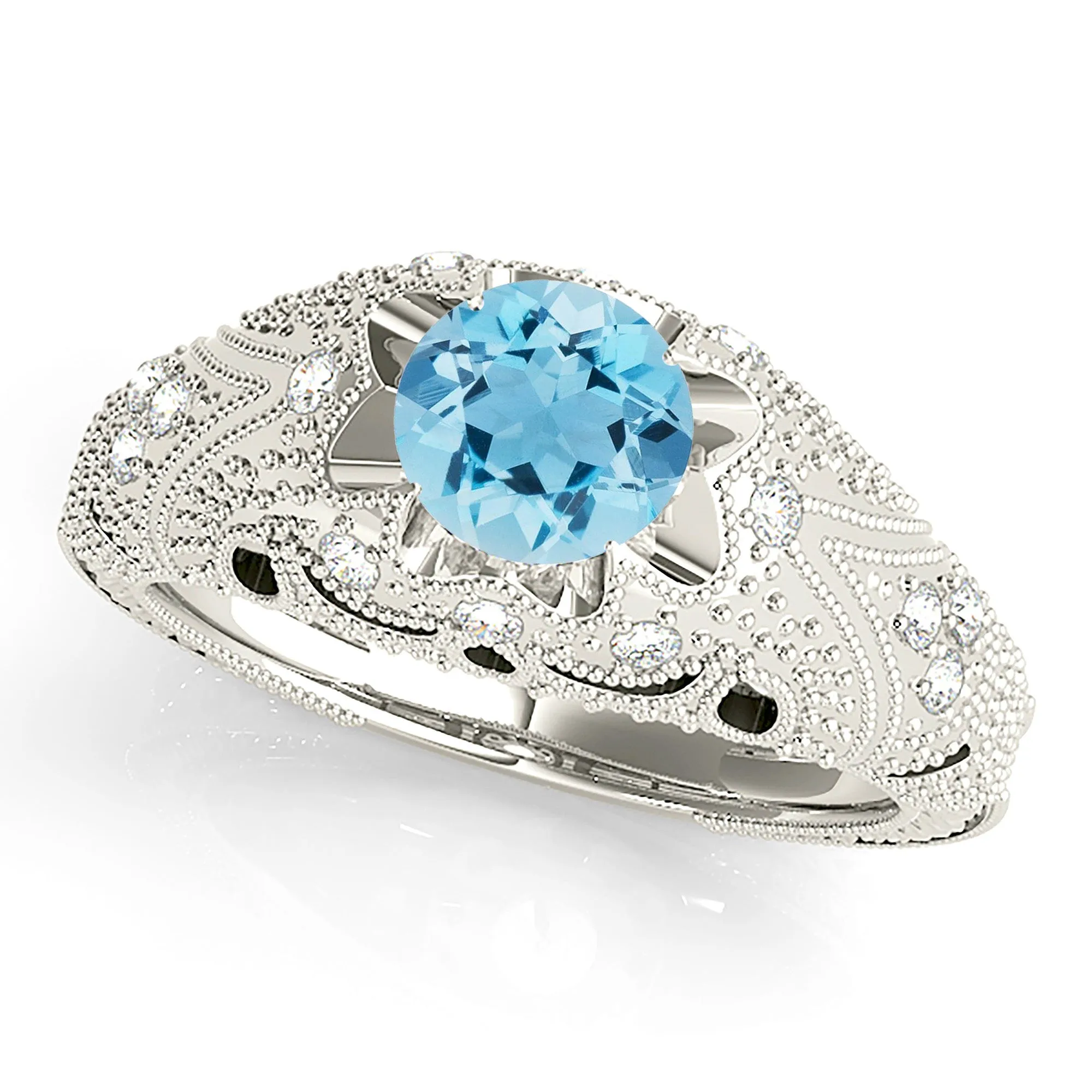 1.00 ct. Genuine Aquamarine Ring With 0.20 ctw. Side Accent Diamonds