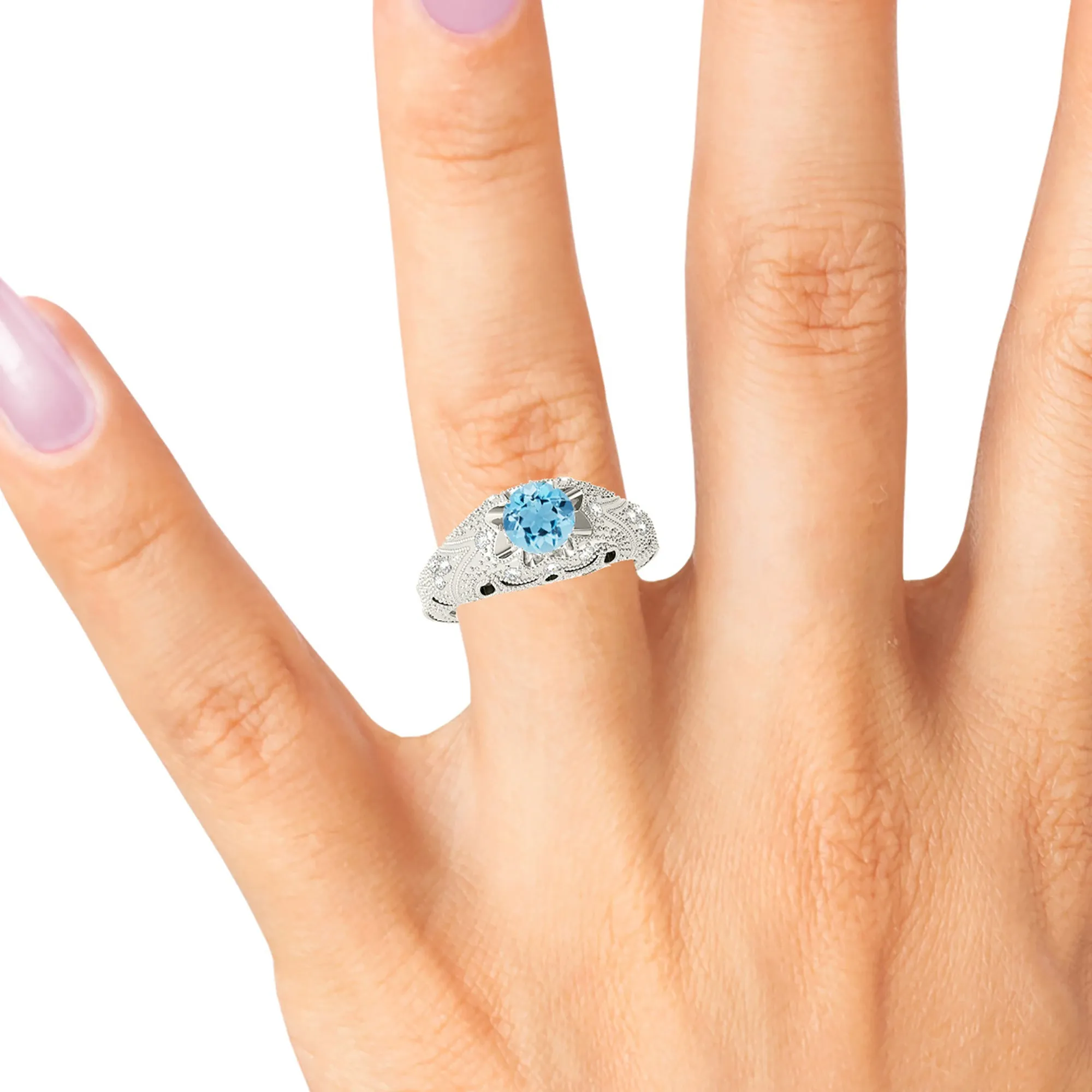 1.00 ct. Genuine Aquamarine Ring With 0.20 ctw. Side Accent Diamonds
