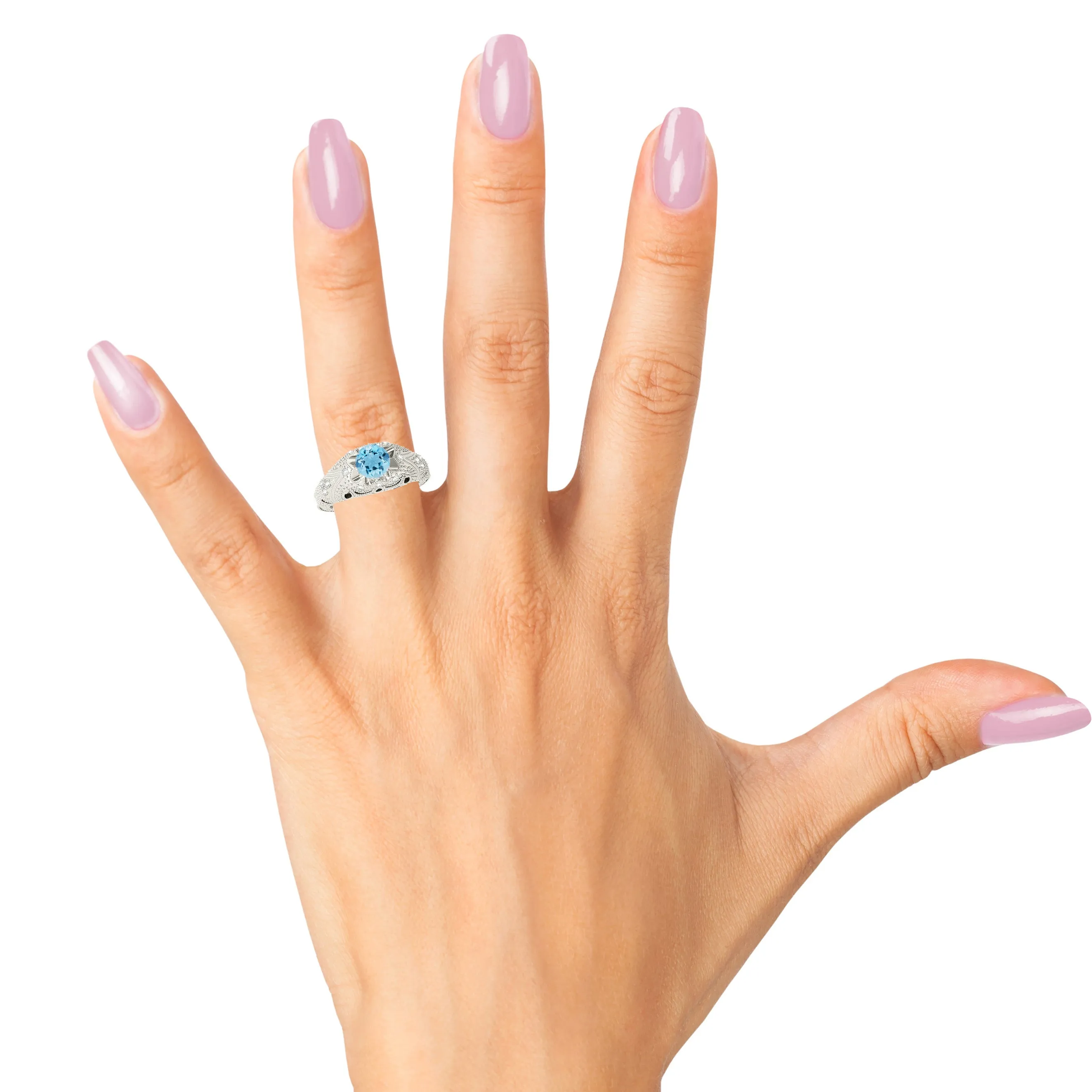 1.00 ct. Genuine Aquamarine Ring With 0.20 ctw. Side Accent Diamonds