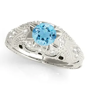1.00 ct. Genuine Aquamarine Ring With 0.20 ctw. Side Accent Diamonds