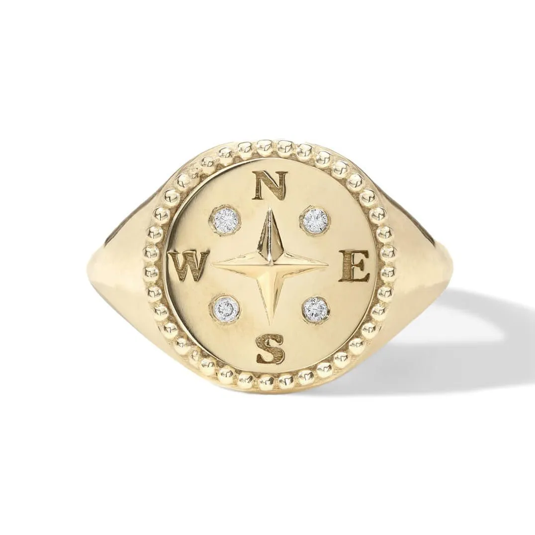 10K Gold "Compass" Signet Ring