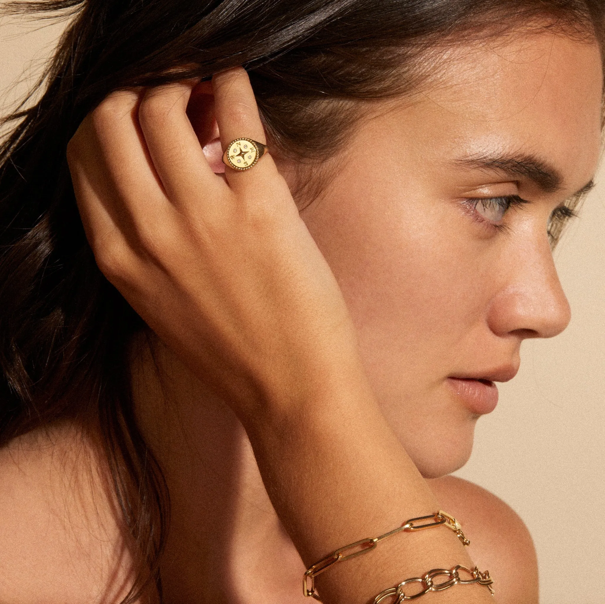 10K Gold "Compass" Signet Ring