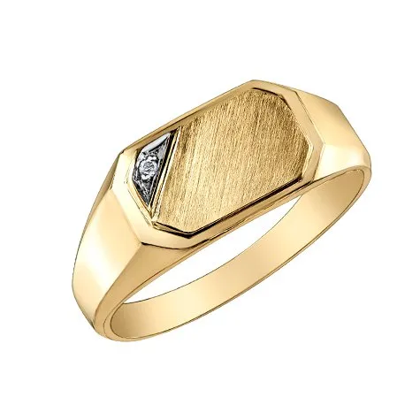 10K Yellow Gold (0.01ct) Diamond Men's Signet Ring