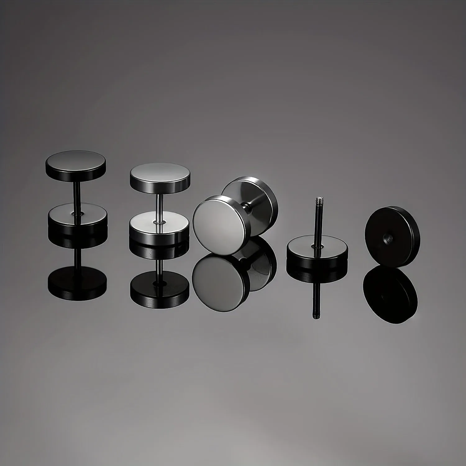 12 Pairs Flat Back Barbell Men's Earrings Titanium Stainless Steel Pierced Studs