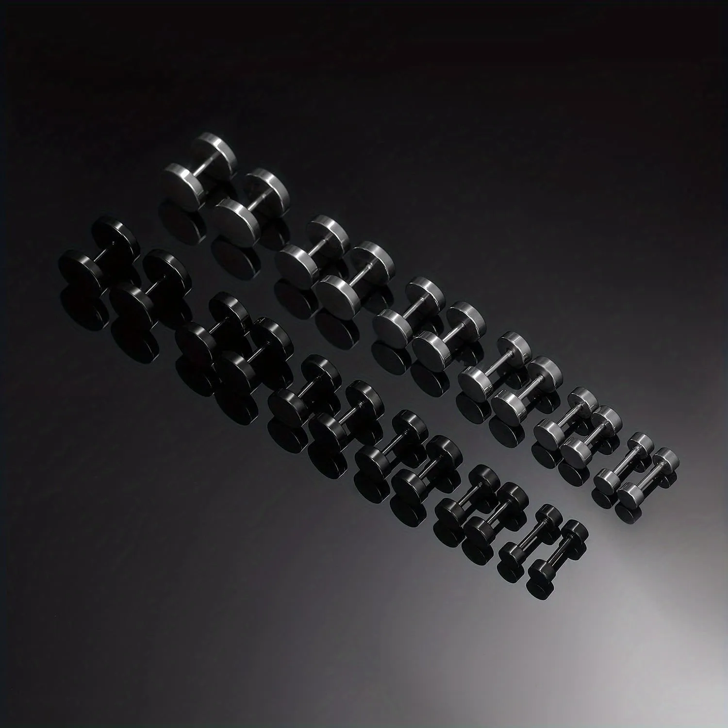 12 Pairs Flat Back Barbell Men's Earrings Titanium Stainless Steel Pierced Studs