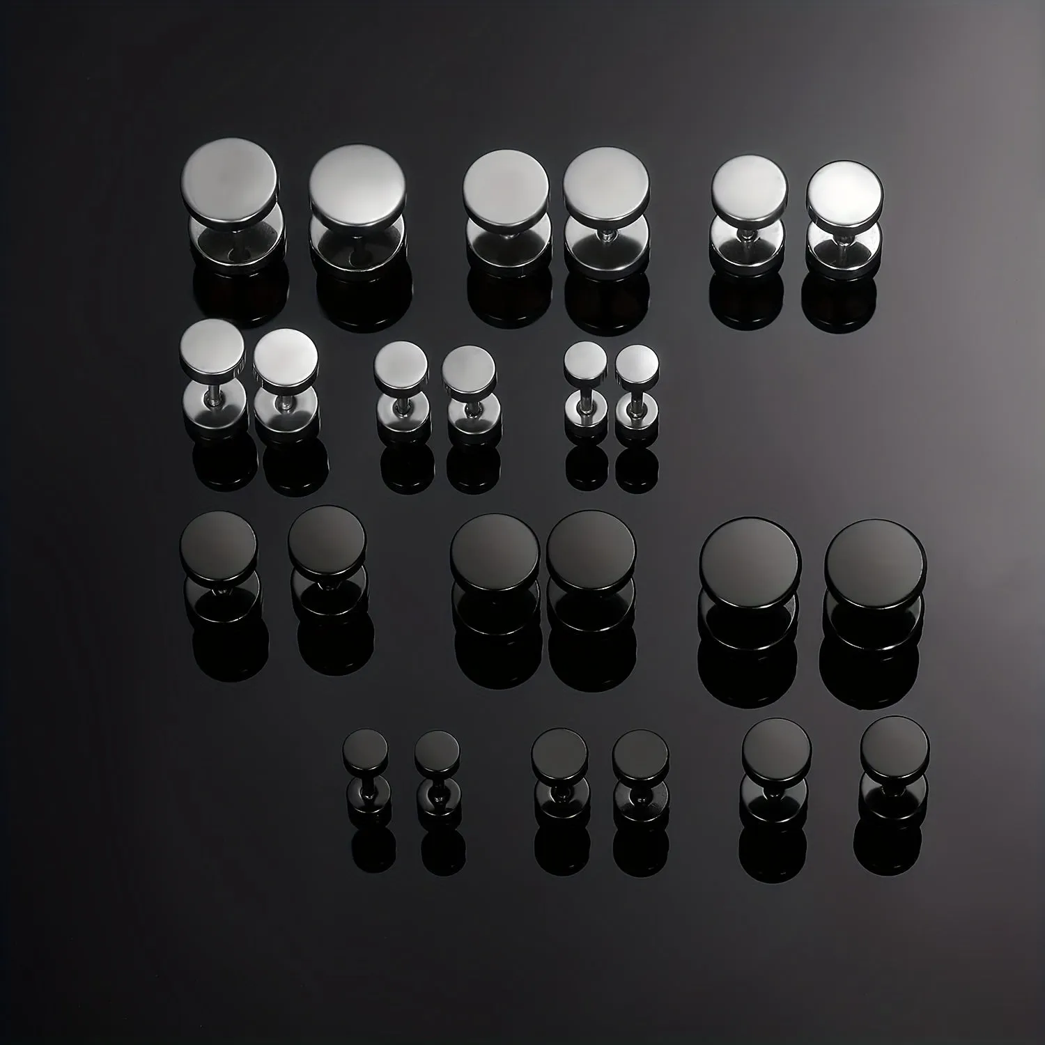 12 Pairs Flat Back Barbell Men's Earrings Titanium Stainless Steel Pierced Studs