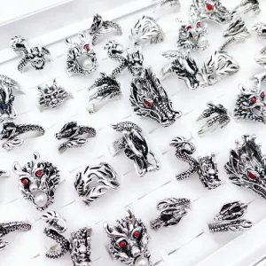 12Pcs Assorted Animal Dragon Rings Vintage Punk Party Gift