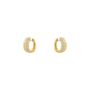 14 Karat Yellow Gold Matte' Oval Wide Hoop with White Flush Set Diamonds