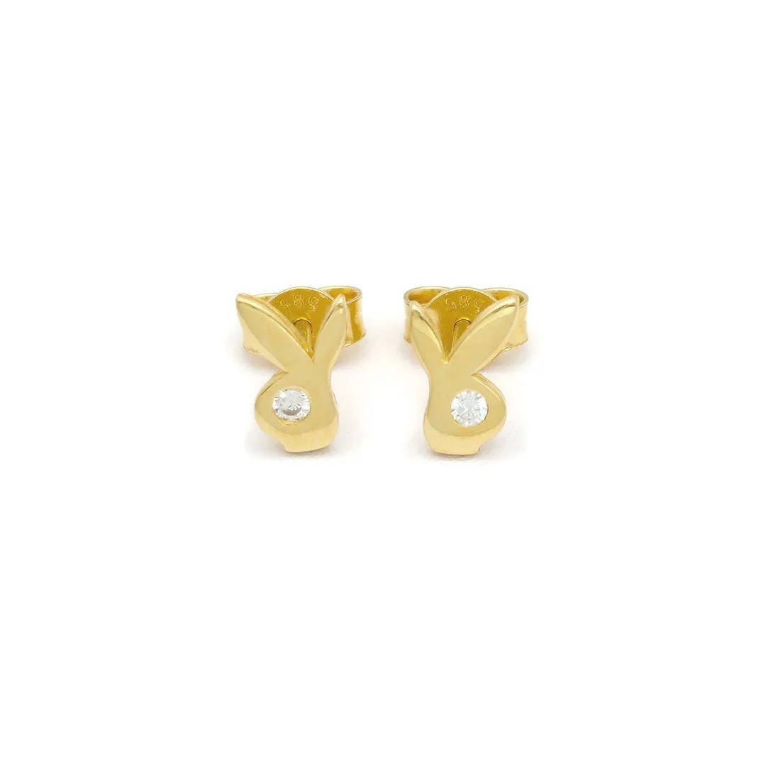 14k CZ Bunny Stud Earrings