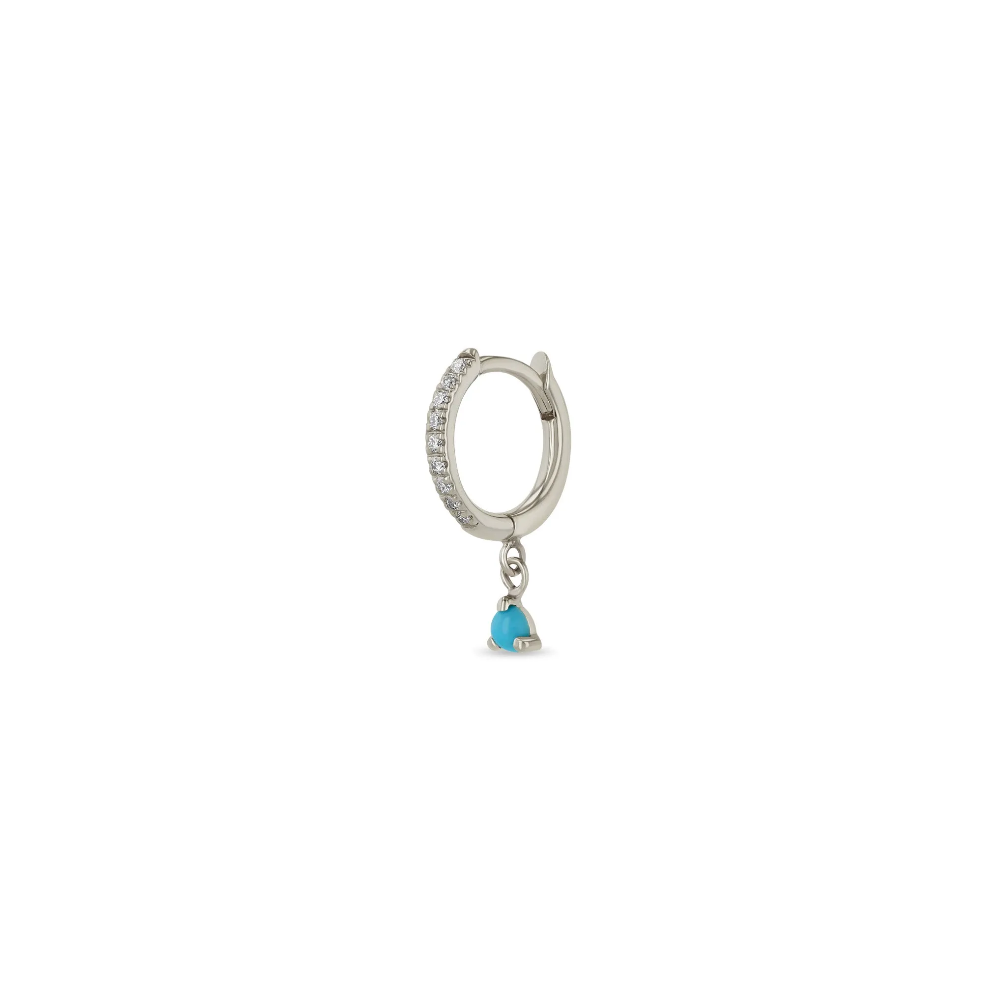 14k Dangling Turquoise Small Pavé Diamond Hinge Huggie Hoops