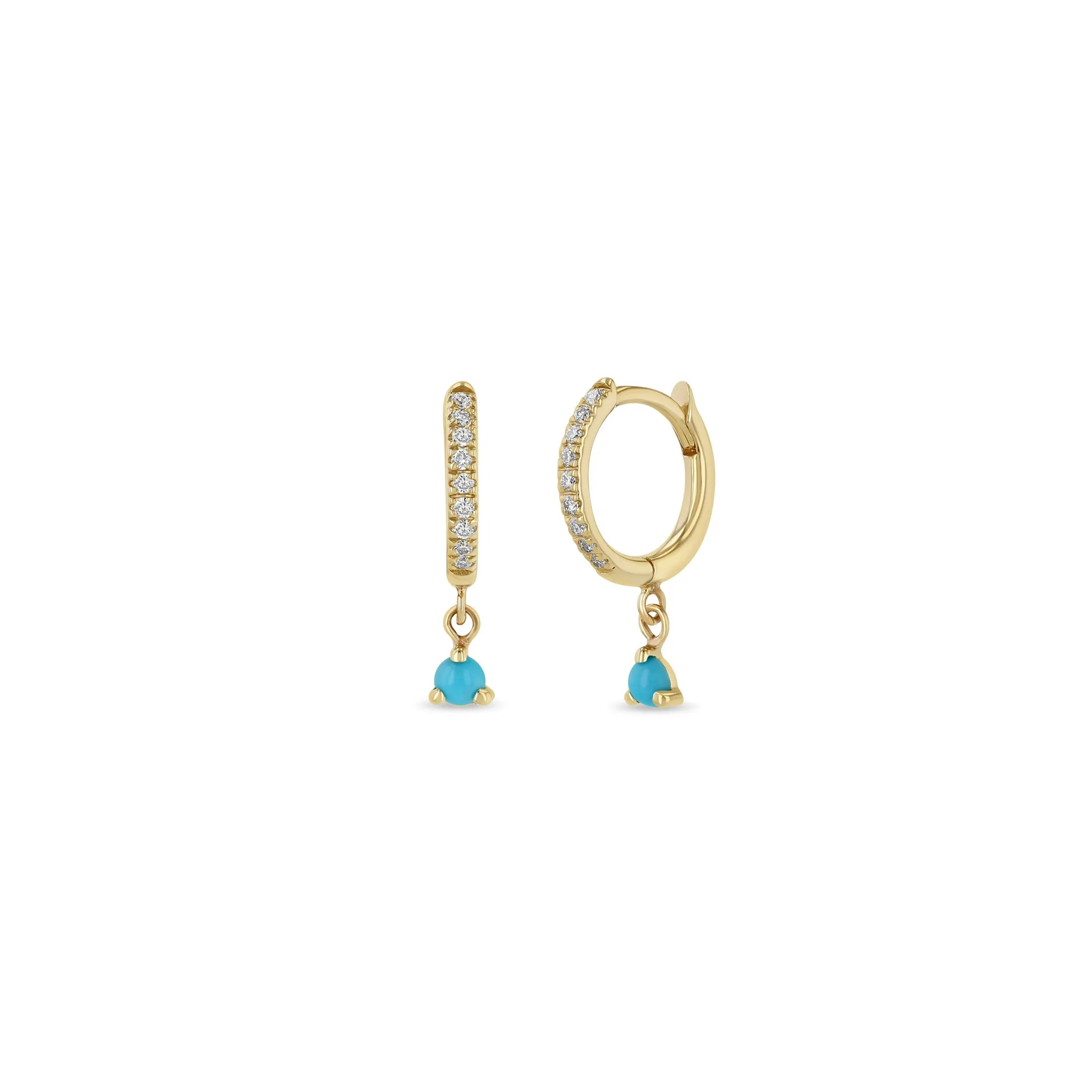 14k Dangling Turquoise Small Pavé Diamond Hinge Huggie Hoops