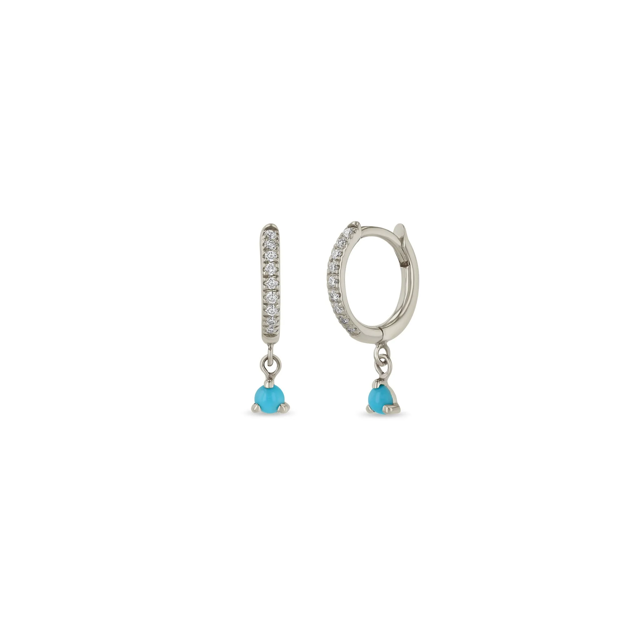 14k Dangling Turquoise Small Pavé Diamond Hinge Huggie Hoops