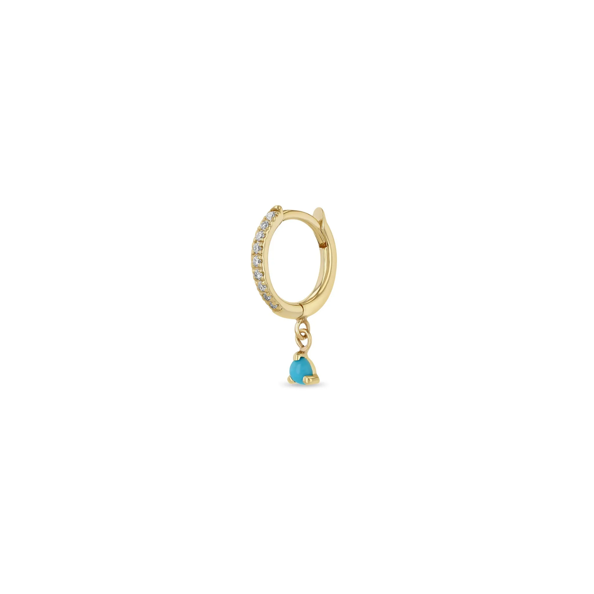 14k Dangling Turquoise Small Pavé Diamond Hinge Huggie Hoops