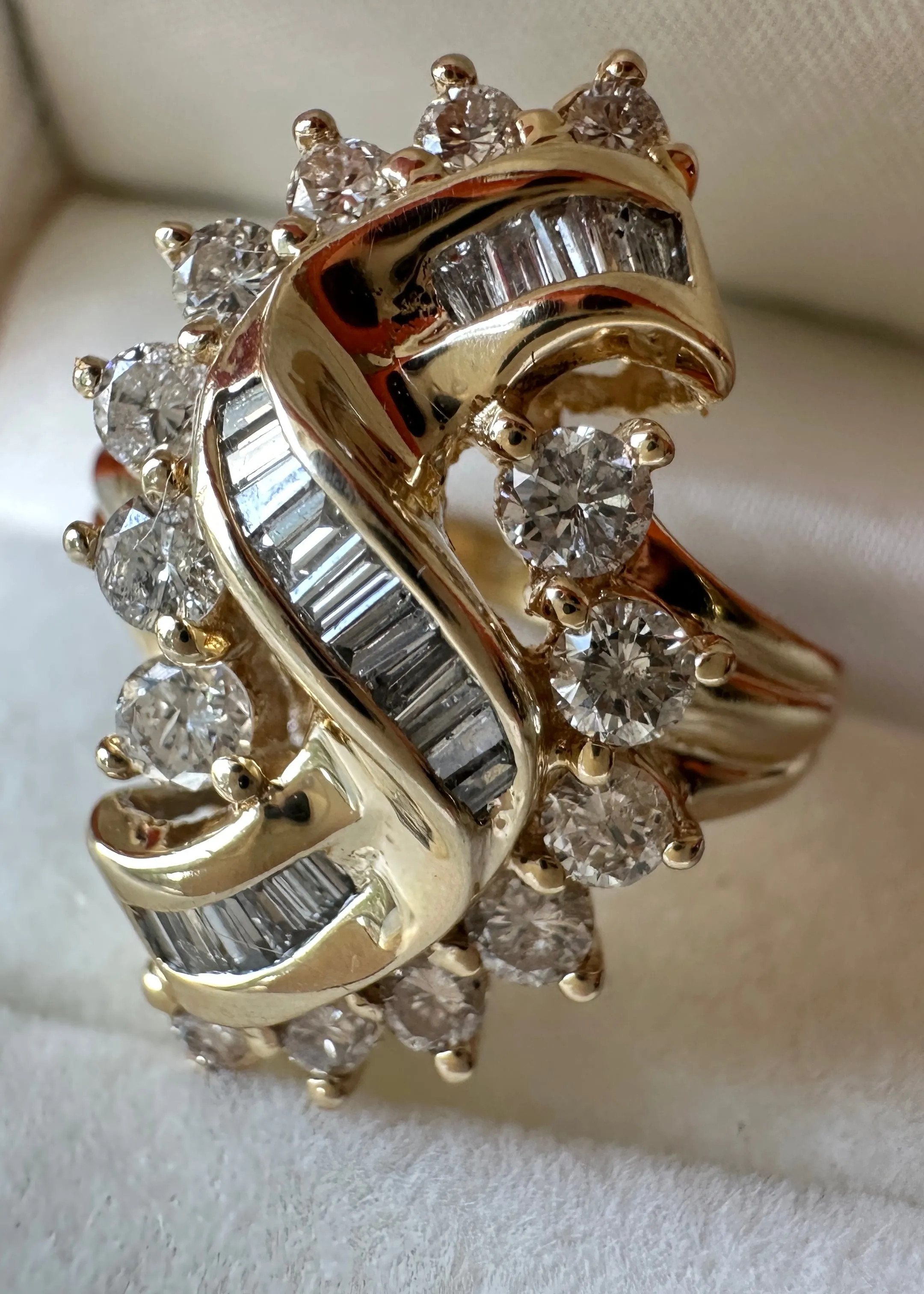 14k Gold and Diamond Cluster Ring with Baguettes