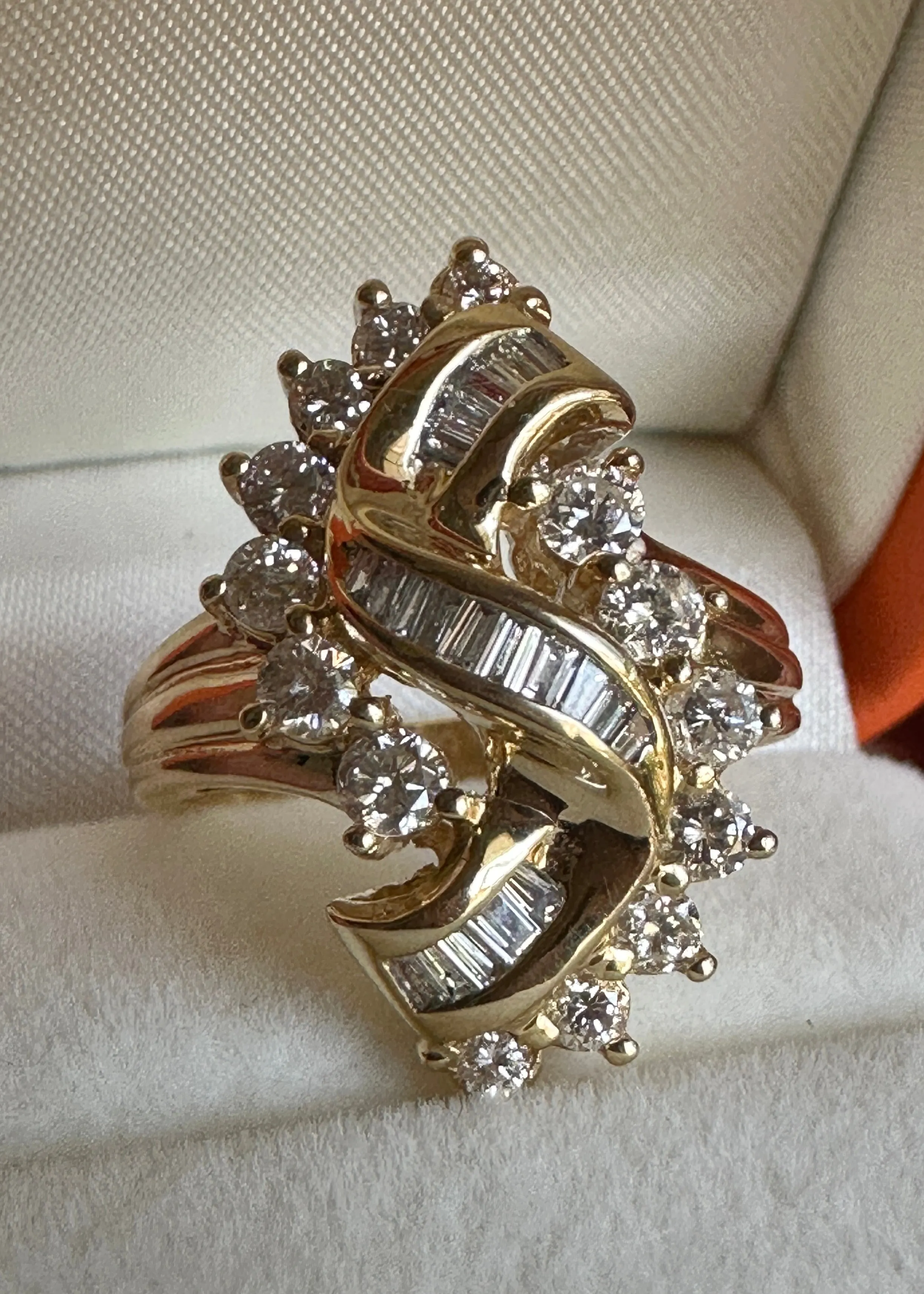 14k Gold and Diamond Cluster Ring with Baguettes