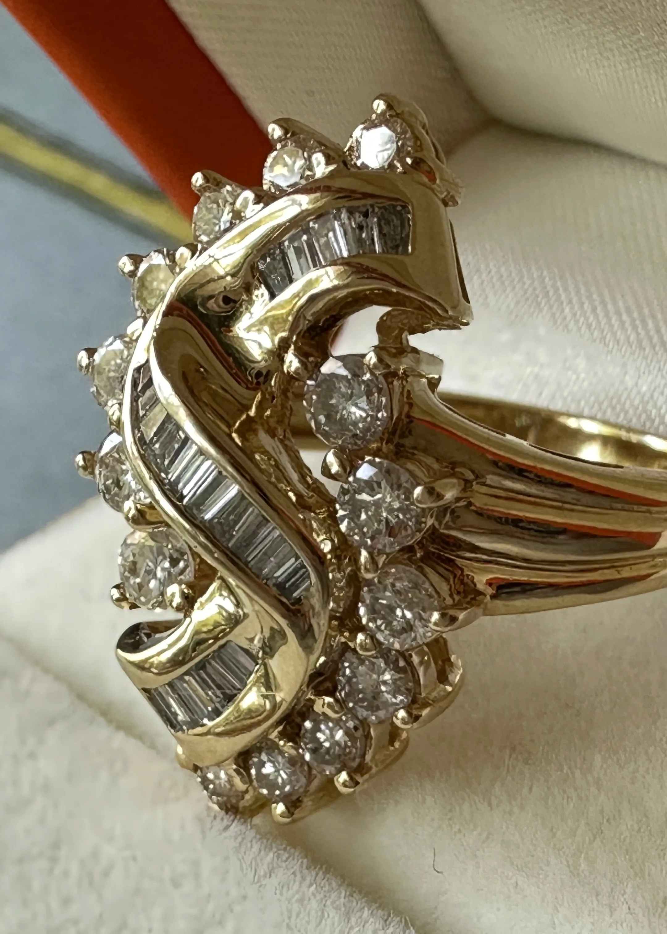14k Gold and Diamond Cluster Ring with Baguettes