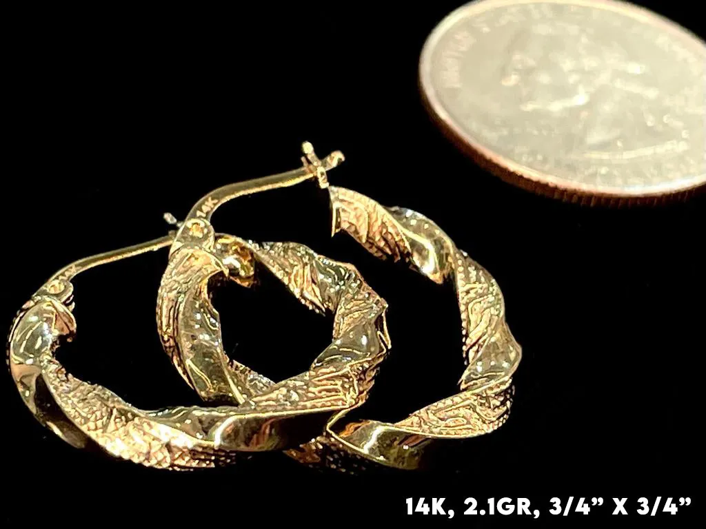 14K Gold Greek Pattern Hoop Earrings
