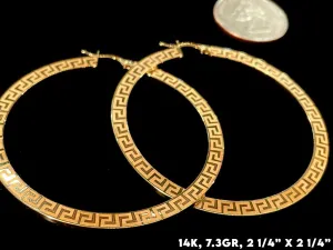 14K Gold Greek Pattern Hoop Earrings