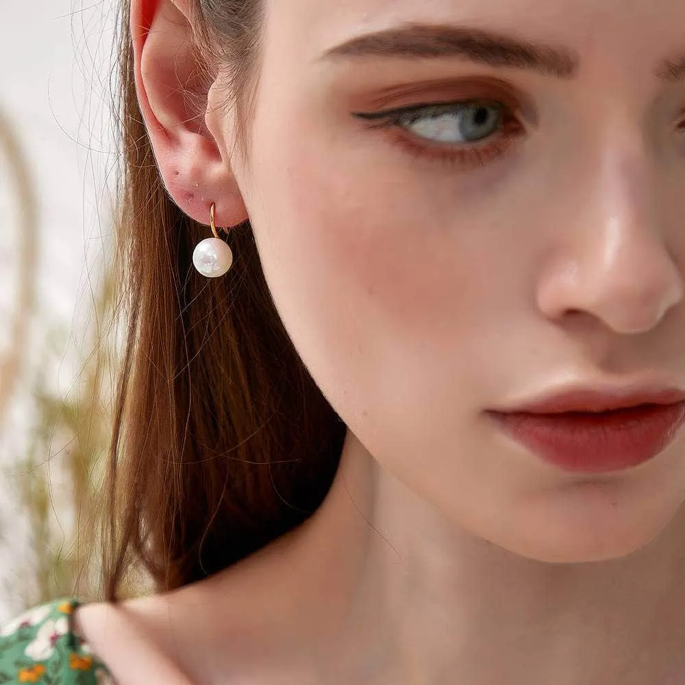 14K Gold Pearl Basic Dangle Minimalist Earrings