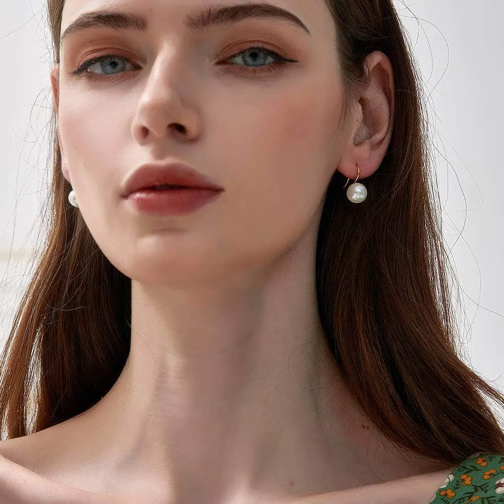 14K Gold Pearl Basic Dangle Minimalist Earrings