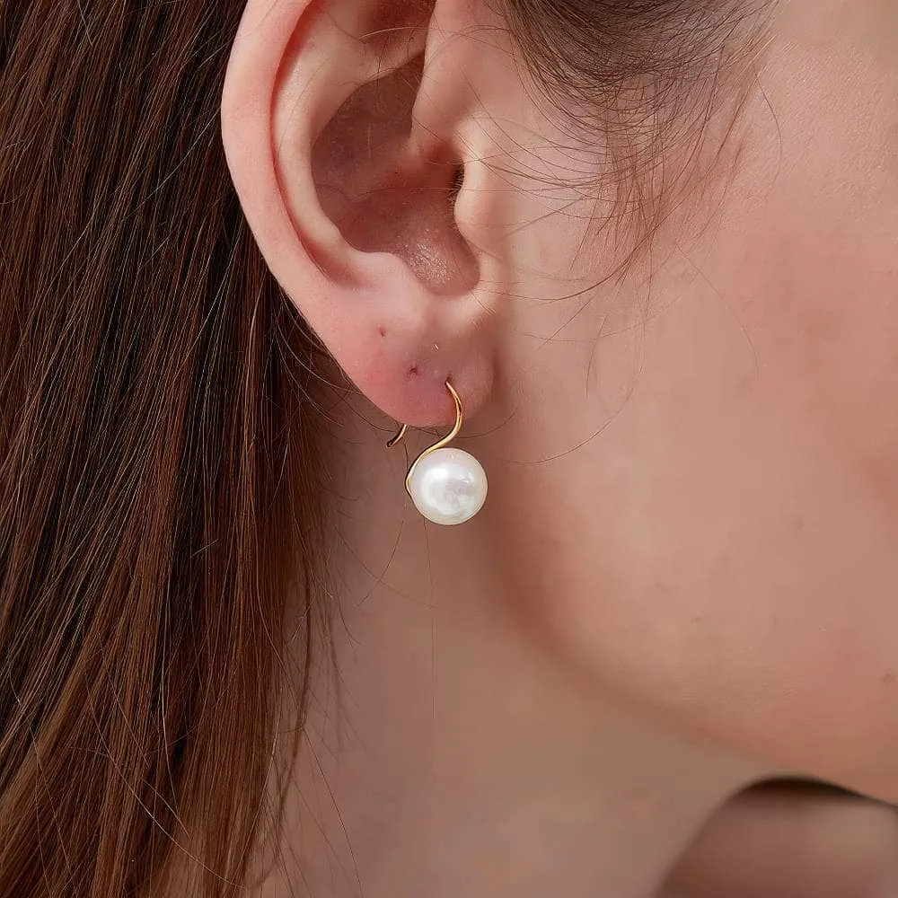 14K Gold Pearl Basic Dangle Minimalist Earrings