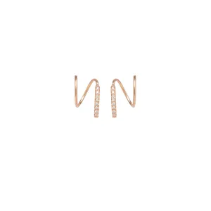 14k Pavé Diamond Bar Spiral Hoops