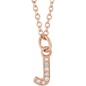 14K Rose .025 CTW Natural Diamond Petite Initial J 16-18" Necklace