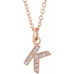 14K Rose .045 CTW Natural Diamond Petite Initial K 16-18" Necklace