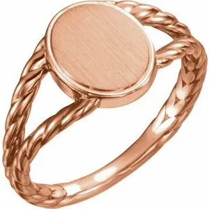 14K Rose 11x9 mm Oval Rope Signet Ring
