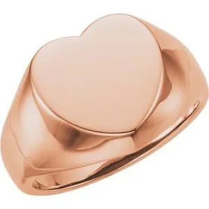 14K Rose 12x12 mm Heart Signet Ring