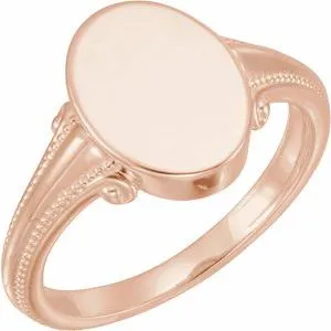 14K Rose 13x9.65 mm Oval Signet Ring