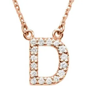 14K Rose 1/6 CTW Natural Diamond Initial D 16" Necklace