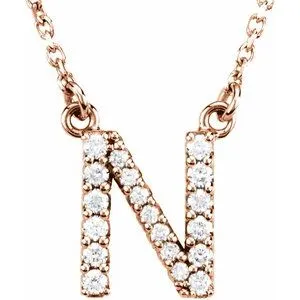 14K Rose 1/6 CTW Natural Diamond Initial N 16" Necklace