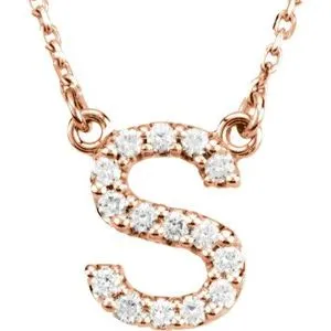 14K Rose 1/6 CTW Natural Diamond Initial S 16" Necklace
