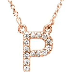14K Rose 1/8 CTW Natural Diamond Initial P 16" Necklace