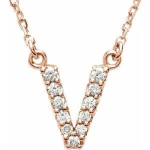 14K Rose 1/8 CTW Natural Diamond Initial V 16" Necklace