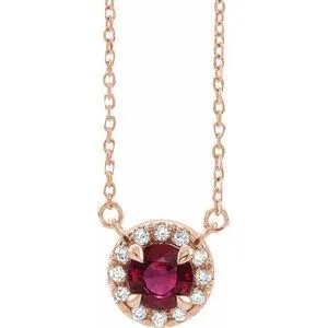 14K Rose 3.5 mm Lab-Grown Ruby & .03 CTW Natural Diamond 18" Necklace