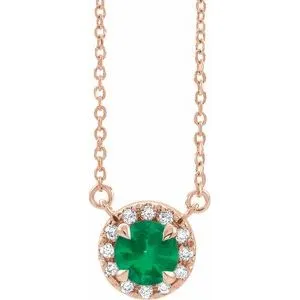 14K Rose 4 mm Lab-Grown Emerald & .05 CTW Natural Diamond 16" Necklace