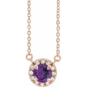 14K Rose 4 mm Natural Amethyst & .05 CTW Natural Diamond 18" Necklace