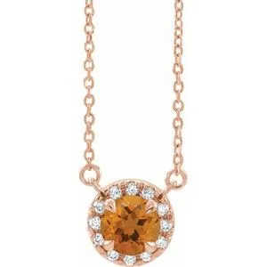 14K Rose 4 mm Natural Citrine & .05 CTW Natural Diamond 18" Necklace