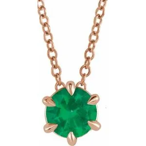14K Rose 4 mm Natural Emerald Solitaire 16-18" Necklace